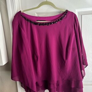 Alex Evenings Fuchsia Blouse with Beaded Neckline
